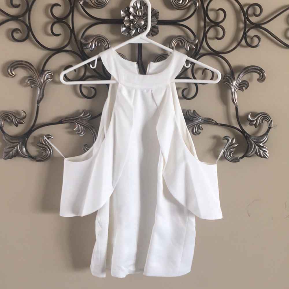 NWT White silk cold shoulder top!!